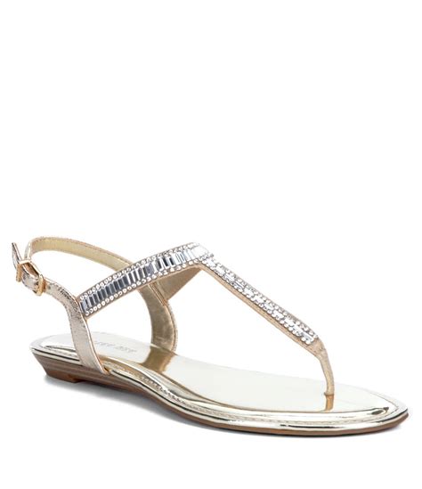 gianni bini precious metallic fabric jeweled t-strap sandals|gianni bini leather sandals.